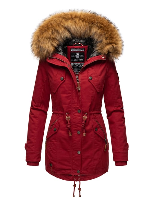 Marikoo Damen Winterjacke mit abnehmbarem Kunstfellkragen & Taillenzug - Image 1
