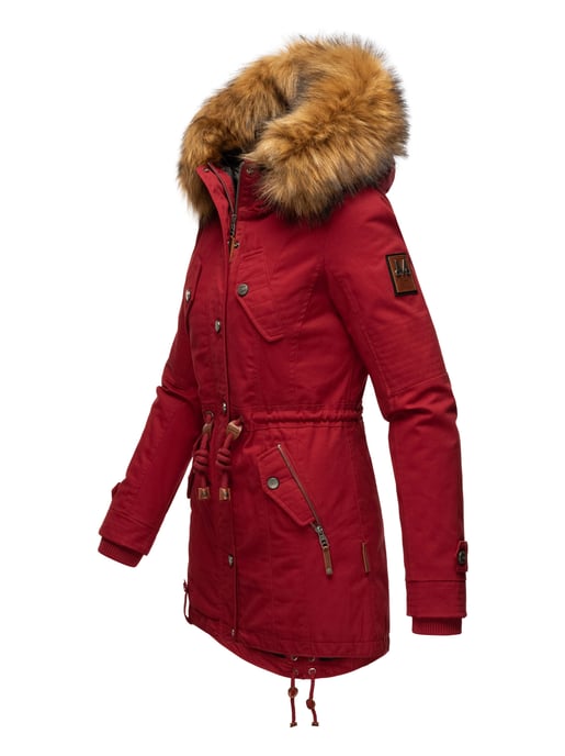 Marikoo Damen Winterjacke mit abnehmbarem Kunstfellkragen & Taillenzug - Image 3