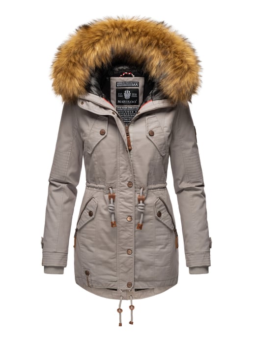 Marikoo Damen Winterjacke mit abnehmbarem Kunstfellkragen & Taillenzug - Image 1