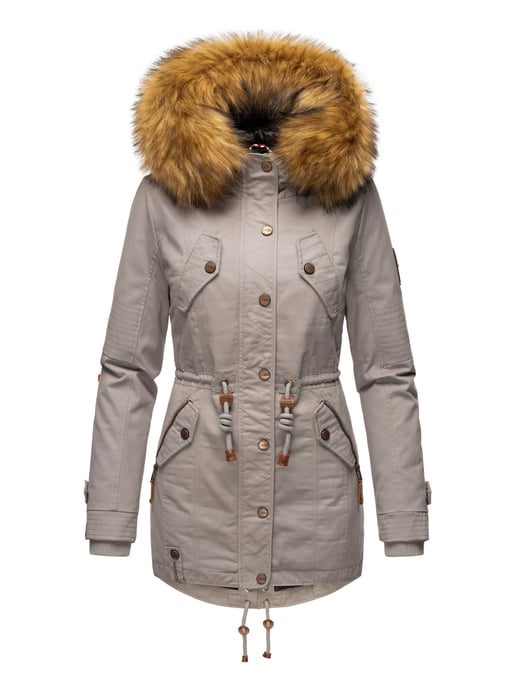 Marikoo Damen Winterjacke mit abnehmbarem Kunstfellkragen & Taillenzug - Image 2