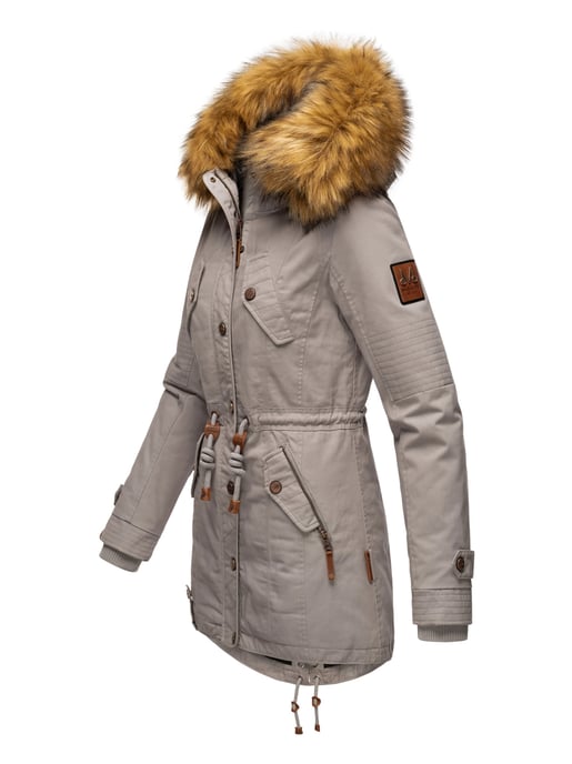Marikoo Damen Winterjacke mit abnehmbarem Kunstfellkragen & Taillenzug - Image 3