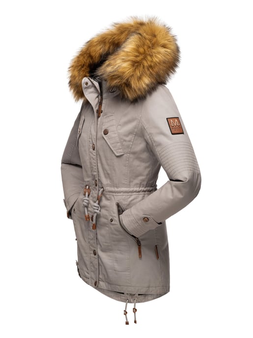 Marikoo Damen Winterjacke mit abnehmbarem Kunstfellkragen & Taillenzug - Image 4