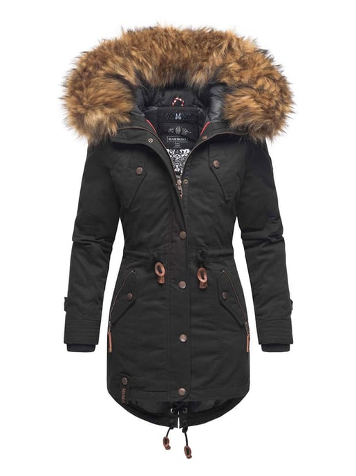 Marikoo Damen Winterjacke mit abnehmbarem Kunstfellkragen & Taillenzug - Image 1