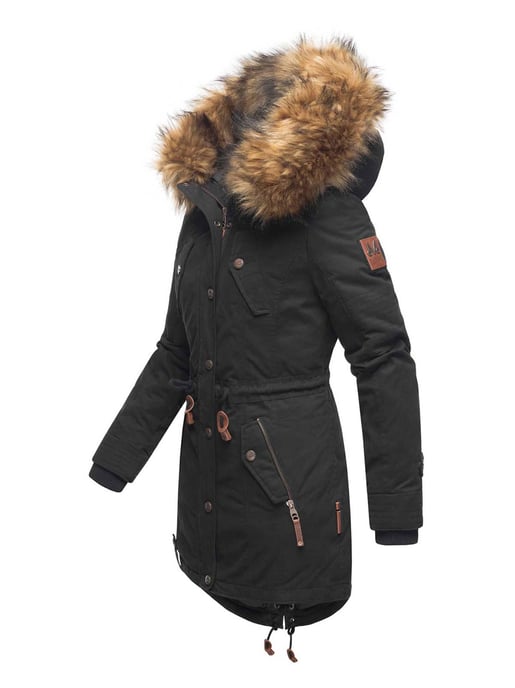 Marikoo Damen Winterjacke mit abnehmbarem Kunstfellkragen & Taillenzug - Image 2