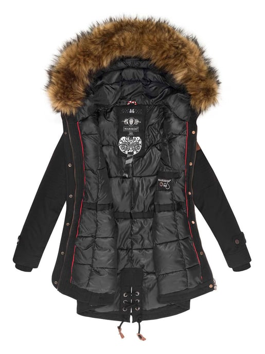Marikoo Damen Winterjacke mit abnehmbarem Kunstfellkragen & Taillenzug - Image 4