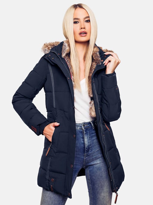 Marikoo Damen Winterjacke mit Kapuze & Kunstfell-Innenfutter - Image 3