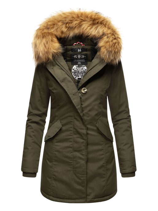 Marikoo Damen Winter Parka mit abnehmbarem Kunstfellkragen & Kapuze - Image 1