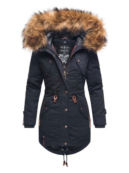 Marikoo Damen Winterjacke mit abnehmbarem Kunstfellkragen & Taillenzug - Image 1