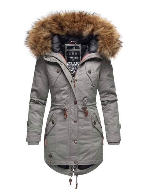 Marikoo Damen Winterjacke mit abnehmbarem Kunstfellkragen & Taillenzug - Image 1