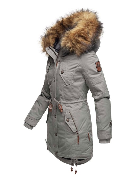 Marikoo Damen Winterjacke mit abnehmbarem Kunstfellkragen & Taillenzug - Image 2