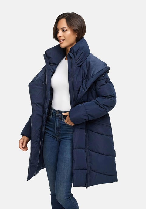 Marikoo Damen Steppmantel Virenaa mit Layer-Look & warmem Fleecefutter - Image 5