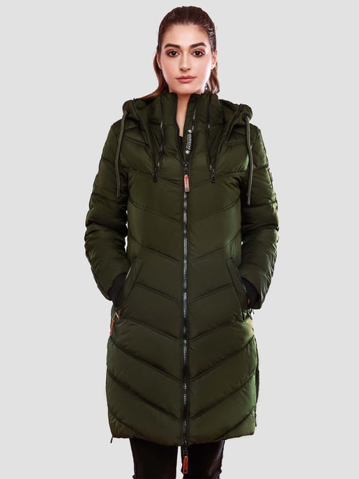 Marikoo Damen Winter Steppjacke – Armasa, lang mit Kapuze & Teddyfell - Image 2