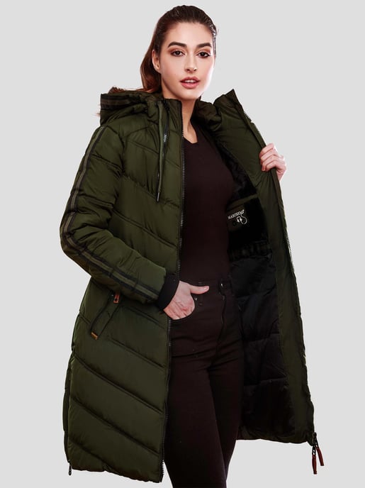 Marikoo Damen Winter Steppjacke – Armasa, lang mit Kapuze & Teddyfell - Image 3