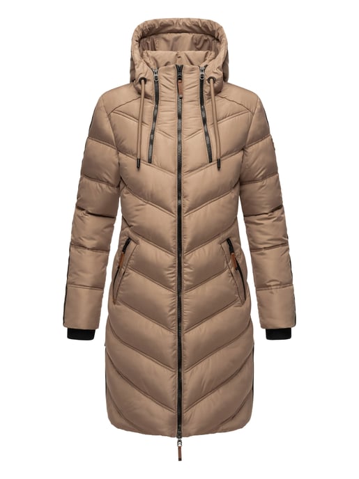 Marikoo Damen Winter Steppjacke – Armasa, lang mit Kapuze & Teddyfell - Image 2