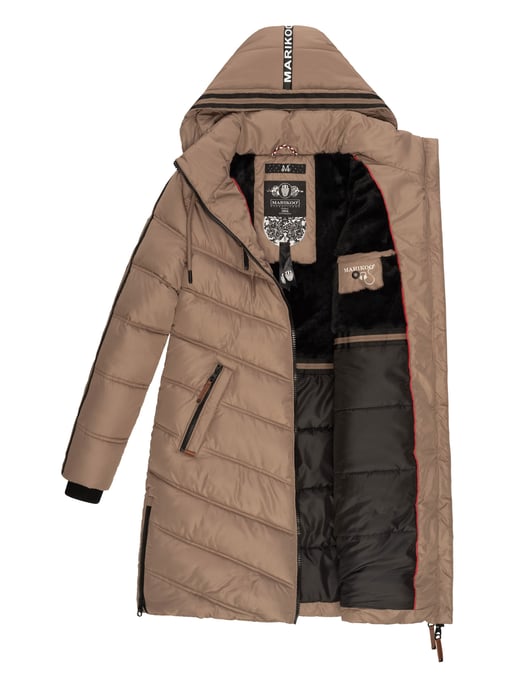 Marikoo Damen Winter Steppjacke – Armasa, lang mit Kapuze & Teddyfell - Image 6