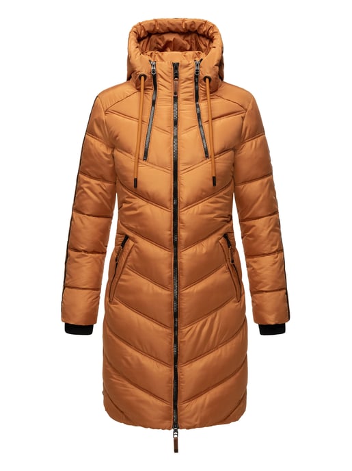 Marikoo Damen Winter Steppjacke – Armasa, lang mit Kapuze & Teddyfell - Image 2