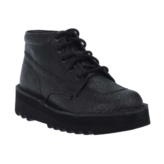 Kickers Damen Kick Hi Glitzer Leder Stacked Heel Stiefel (Schwarz) - Image 1