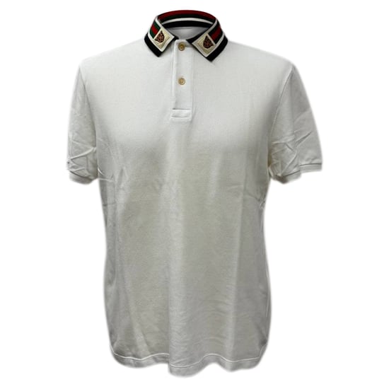 Gucci Polo-T-Shirt mit Webbesatz am Kragen aus weißer Baumwolle - Image 1