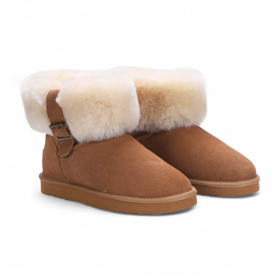 Damen Winterstiefeletten aus echtem Schaffell, hellbraun, Wildleder – Granit - Image 3