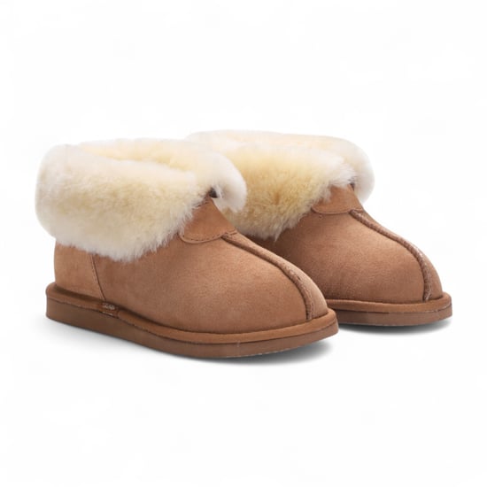 Damen Winterstiefelette aus Schaffell-Wildleder in Hellbraun zum Hineinschlüpfen – Glacier - Image 3