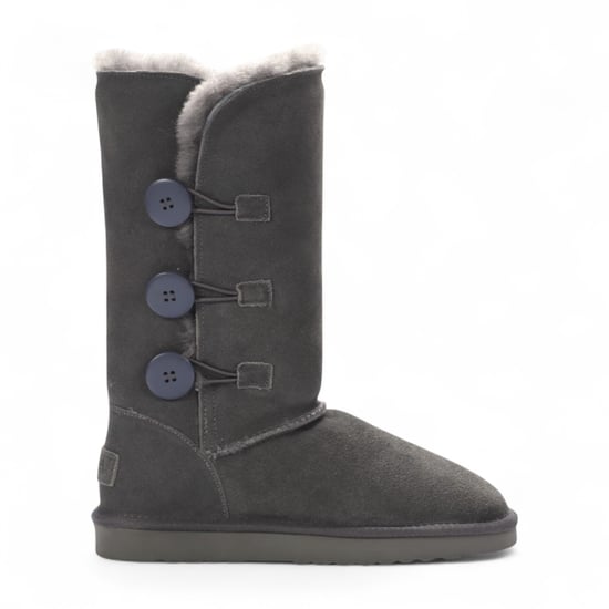 Damen Schaffell Wildleder Grau Knopf Warme Winter Wadenstiefel - Willow - Image 1