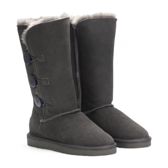 Damen Schaffell Wildleder Grau Knopf Warme Winter Wadenstiefel - Willow - Image 3