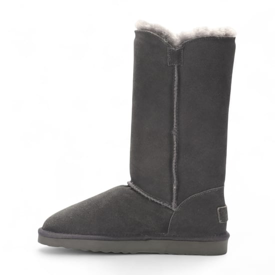 Damen Schaffell Wildleder Grau Knopf Warme Winter Wadenstiefel - Willow - Image 4