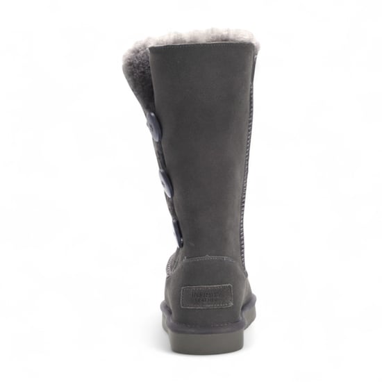Damen Schaffell Wildleder Grau Knopf Warme Winter Wadenstiefel - Willow - Image 5