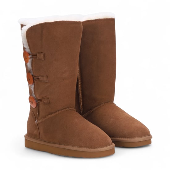 Damen Schaffell Wildleder Hellbraun Knopf Warme Winter Wadenstiefel - Willow - Image 3