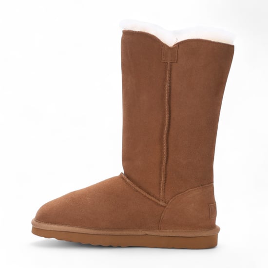 Damen Schaffell Wildleder Hellbraun Knopf Warme Winter Wadenstiefel - Willow - Image 4