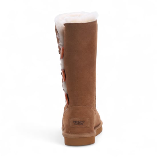 Damen Schaffell Wildleder Hellbraun Knopf Warme Winter Wadenstiefel - Willow - Image 5