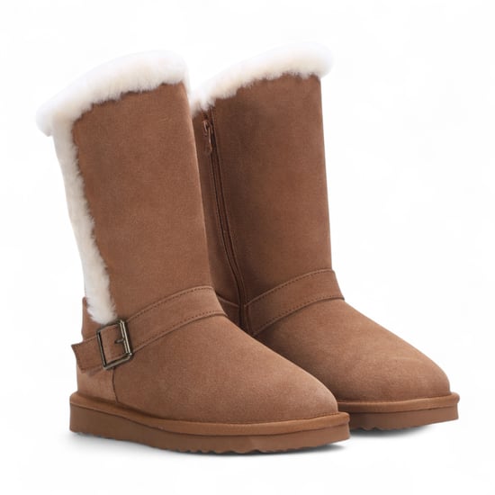 Damen Winterstiefel aus echtem Schaffell, hellbraun, Wildleder, Kalbsleder, warm – Redwood - Image 3