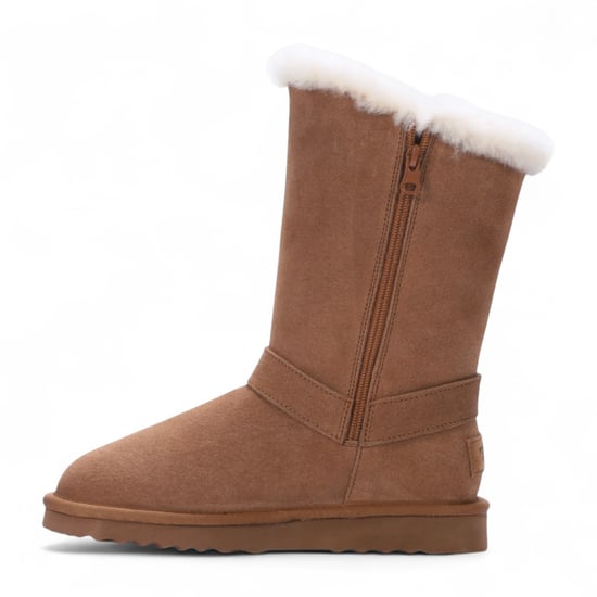 Damen Winterstiefel aus echtem Schaffell, hellbraun, Wildleder, Kalbsleder, warm – Redwood - Image 4
