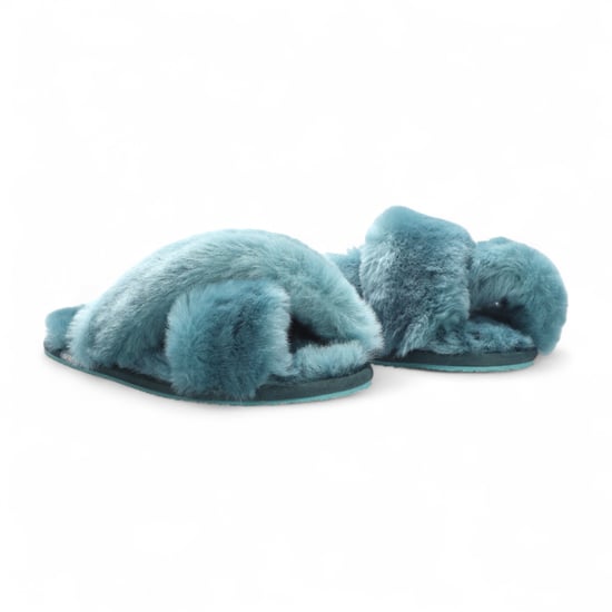 Damen-Hausschuhe aus Schaffell, blaugrün, warm, Winterfell, Crossover – Snowbelle - Image 3