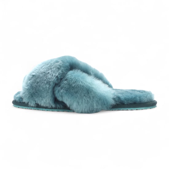 Damen-Hausschuhe aus Schaffell, blaugrün, warm, Winterfell, Crossover – Snowbelle - Image 4