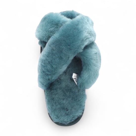 Damen-Hausschuhe aus Schaffell, blaugrün, warm, Winterfell, Crossover – Snowbelle - Image 6