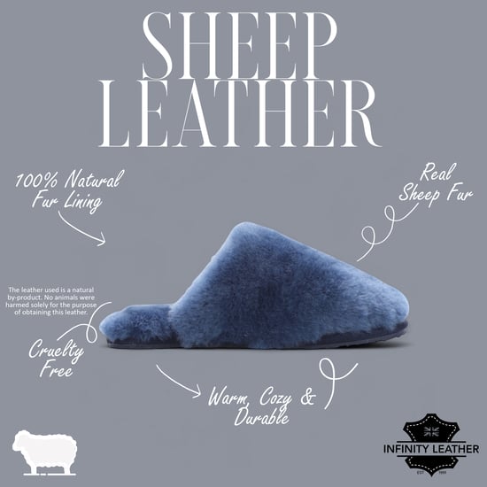 Damen-Hausschuhe aus Schaffell, Marineblau, warm, Winterpelz, Pantolette – Aurora - Image 2