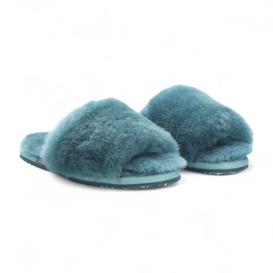 Damen Schaffell Hausschuhe Blaugrün Warme Winter Fell Slider - Nordic - Image 3