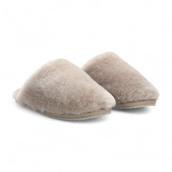 Damen Schaffell Hausschuhe Taupe Warm Winter Fell Pantolette - Aurora - Image 3