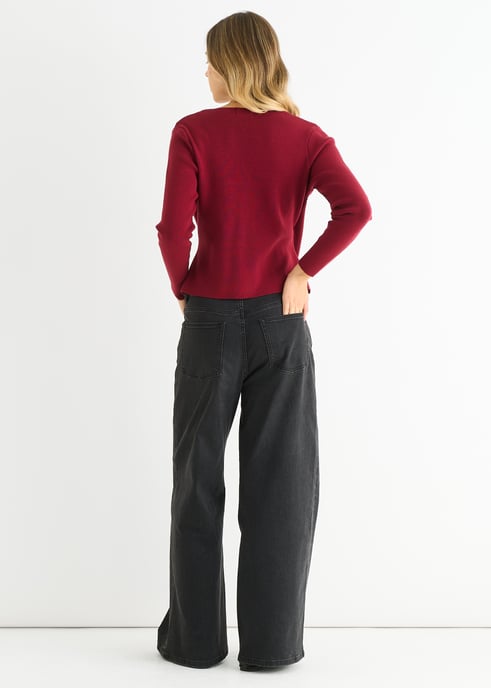 Burgunderfarbene Strickjacke mit Knöpfen zum Einwickeln - Image 4