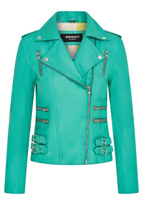 Damen Leder Aqua Blau Brando Bikerjacke-Loddon - Image 1