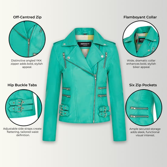 Damen Leder Aqua Blau Brando Bikerjacke-Constantia - Image 3