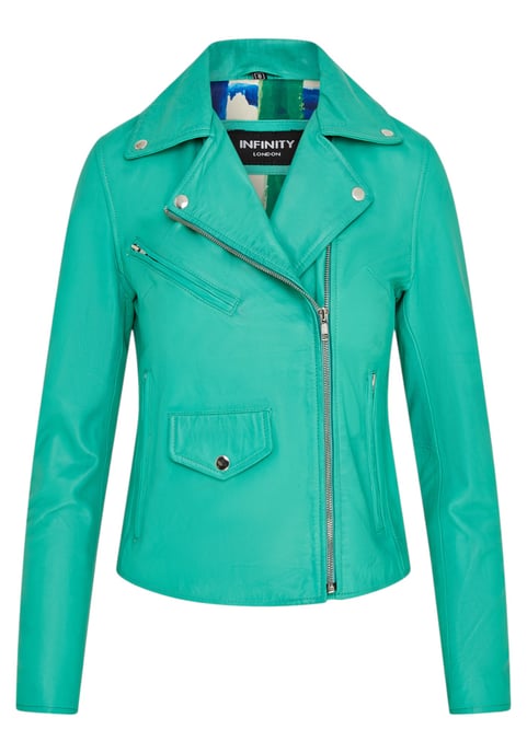 Aquablaue klassische Brando-Biker-Lederjacke für Damen – Soweto - Image 2