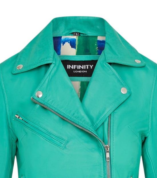 Aquablaue klassische Brando-Biker-Lederjacke für Damen – Soweto - Image 6
