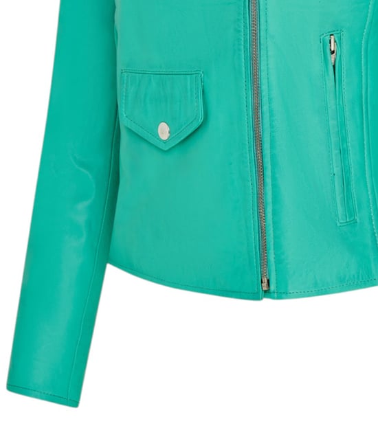 Aquablaue klassische Brando-Biker-Lederjacke für Damen – Broome - Image 6