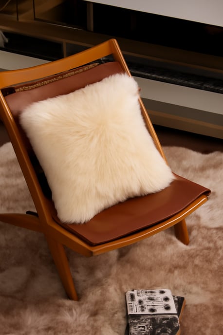 Echtes Schaffell, Beige, 40 x 40 cm, einseitiges Kissen aus echter Wolle - Image 3