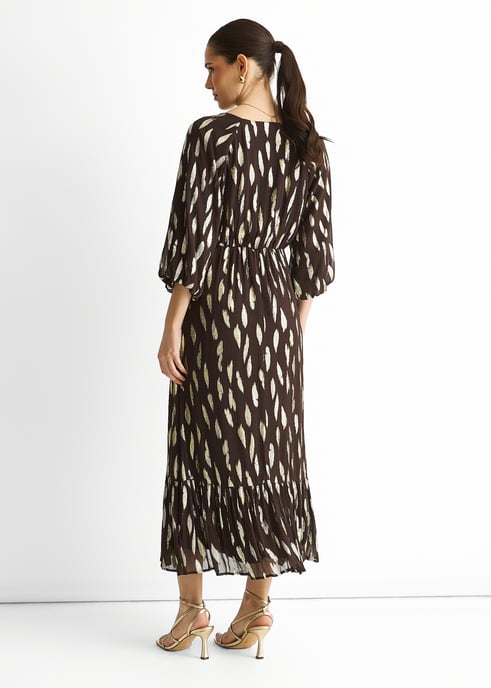 Schokoladenfarbenes Viskosekleid mit Ballonärmeln und Clipverschluss - Image 4