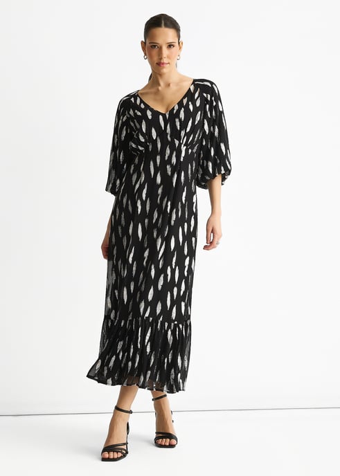 Schwarzes Maxikleid aus Viskose mit Ballonärmeln - Image 1