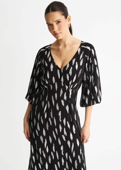 Schwarzes Maxikleid aus Viskose mit Ballonärmeln - Image 2