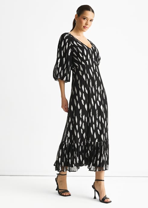 Schwarzes Maxikleid aus Viskose mit Ballonärmeln - Image 3